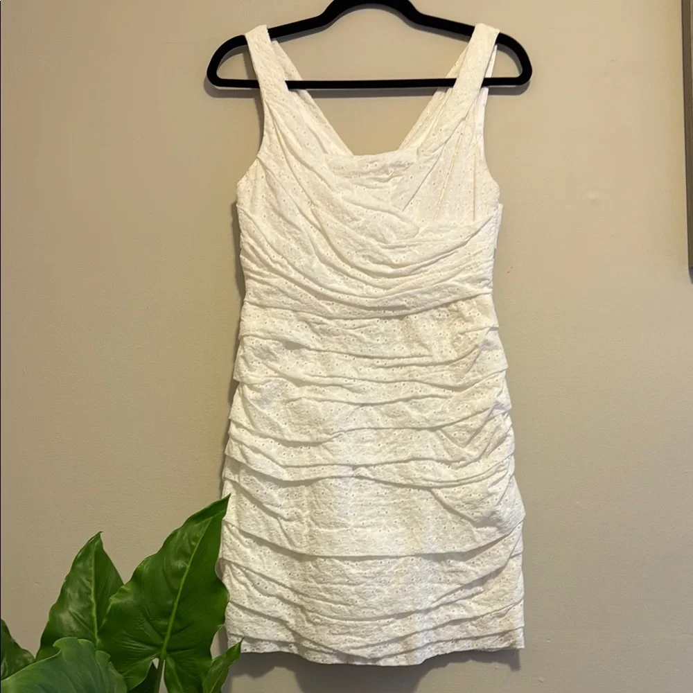 Express Rouched Eyelet White Mini Dress - Picture 1 of 16